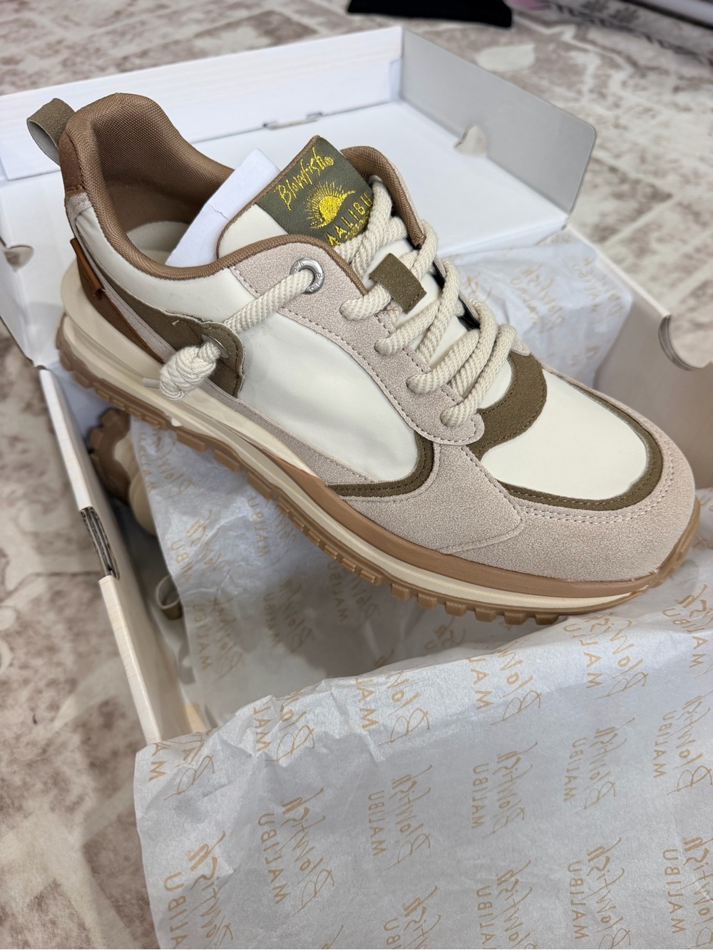 Blowfish Beige Cream and Tan Layered Lace-Up Sneakers
